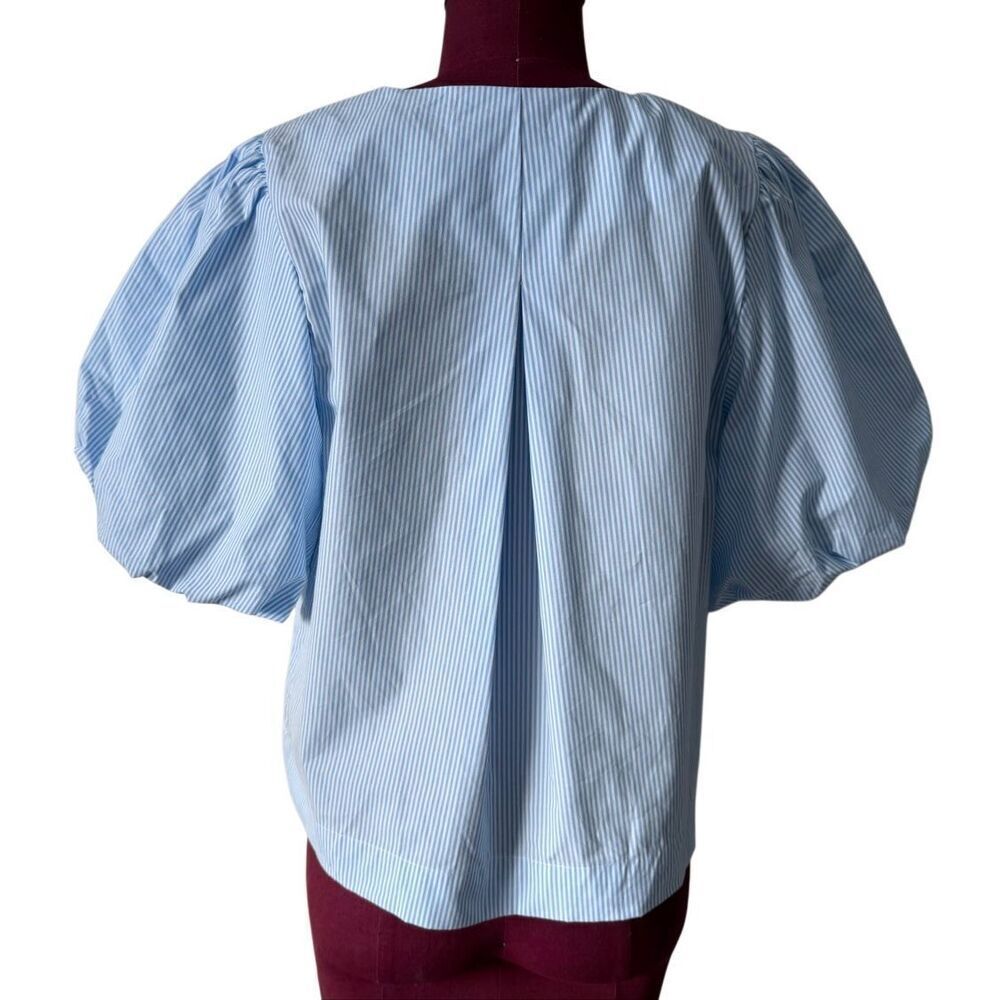 Kate Spade Striped Puff Sleeve Top Small White Blue Bow Tie - Picture 4 of 9